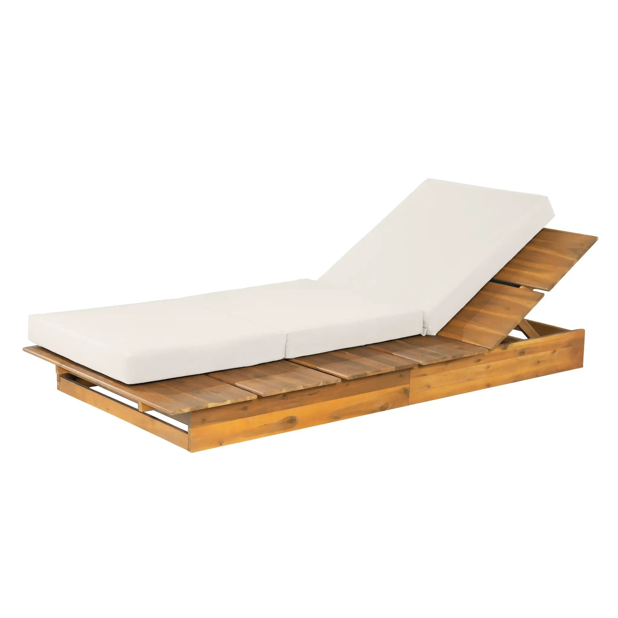 Acacia Wood Chaise Lounge with 4" Thick 3-Fold by HouseOfZazla