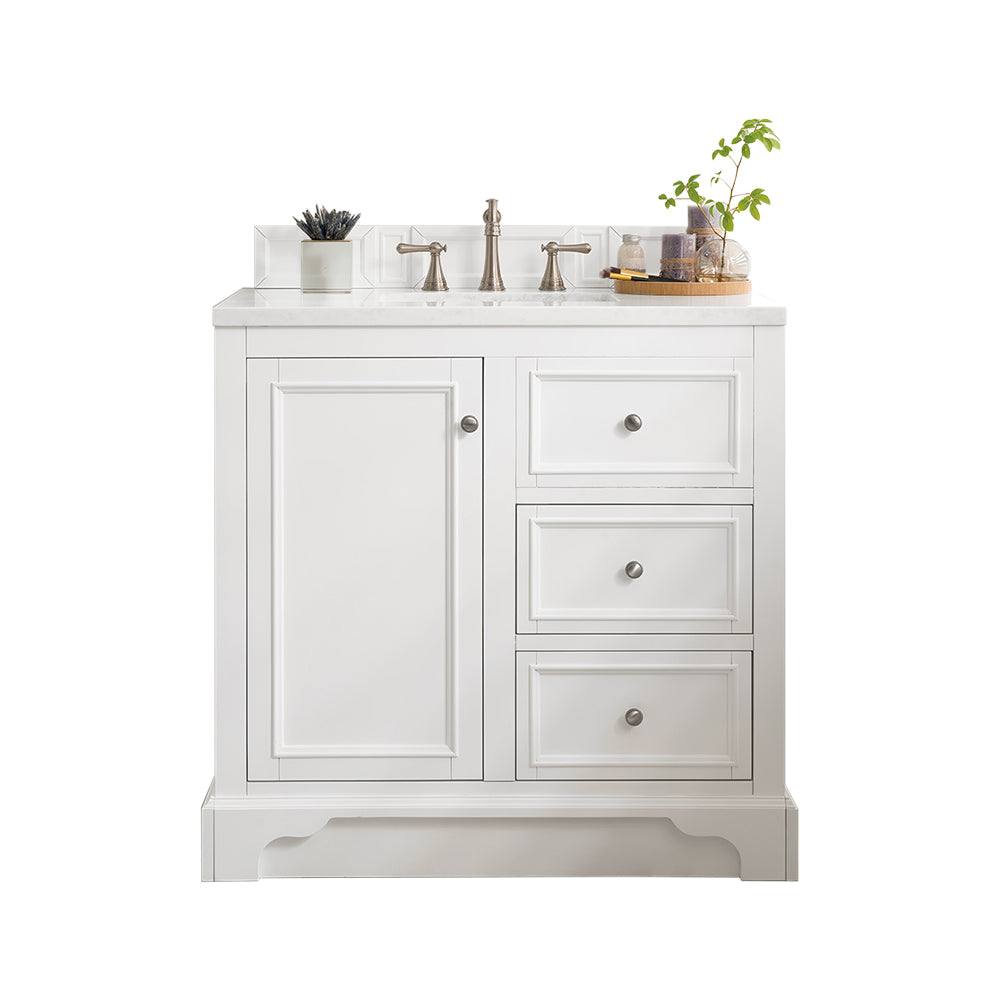 James Martin De Soto 36" Single Bathroom Vanity, Bright White with Eternal Jasmine Pearl countertop
