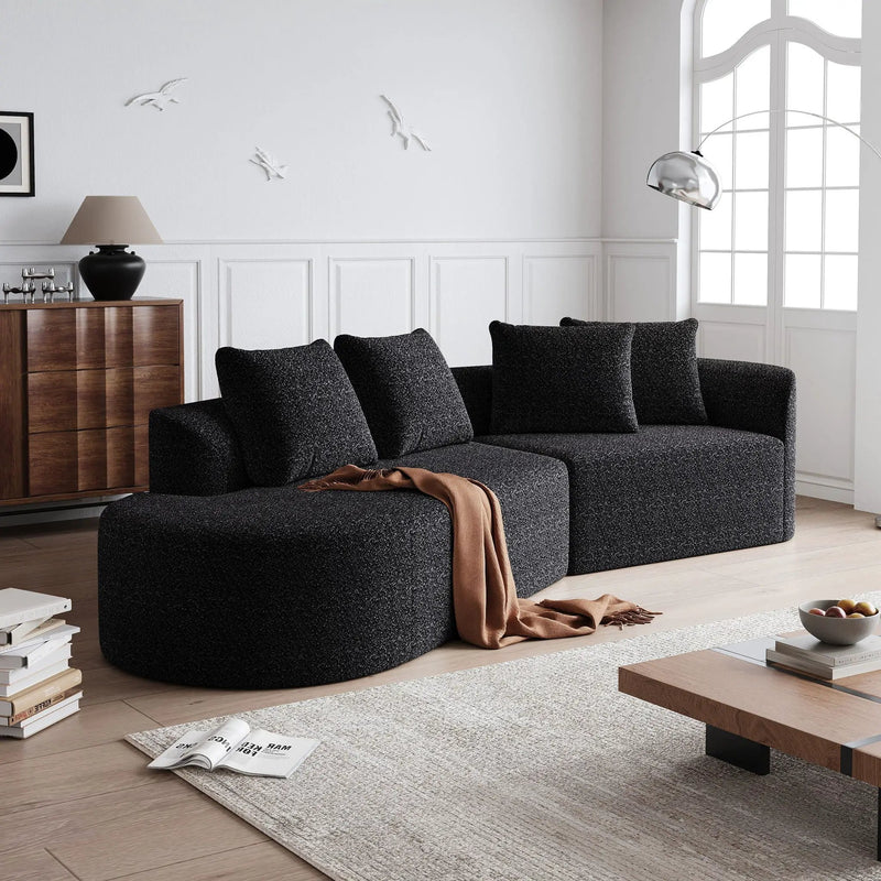 Upholstered Oversized Sectional Sofa, 4 Seater Extra Deep & Wide Seat Curved Cloud Couch With 4 Throw Pillows, Free Combination Living Room - Black by HouseOfZazla