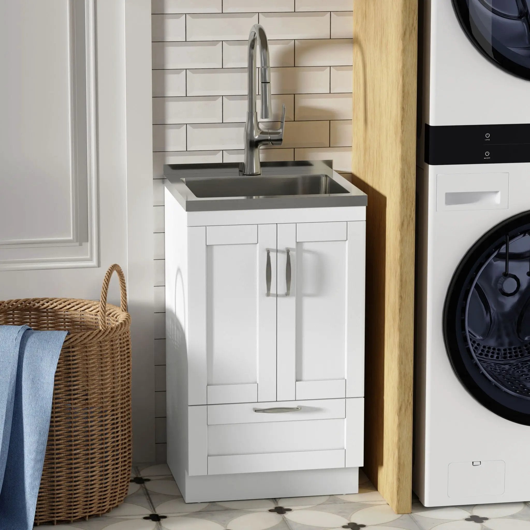 Reed - Deluxe Laundry Cabinet With Pull-Out Faucet And Stainless Steel Sink by HouseOfZazla
