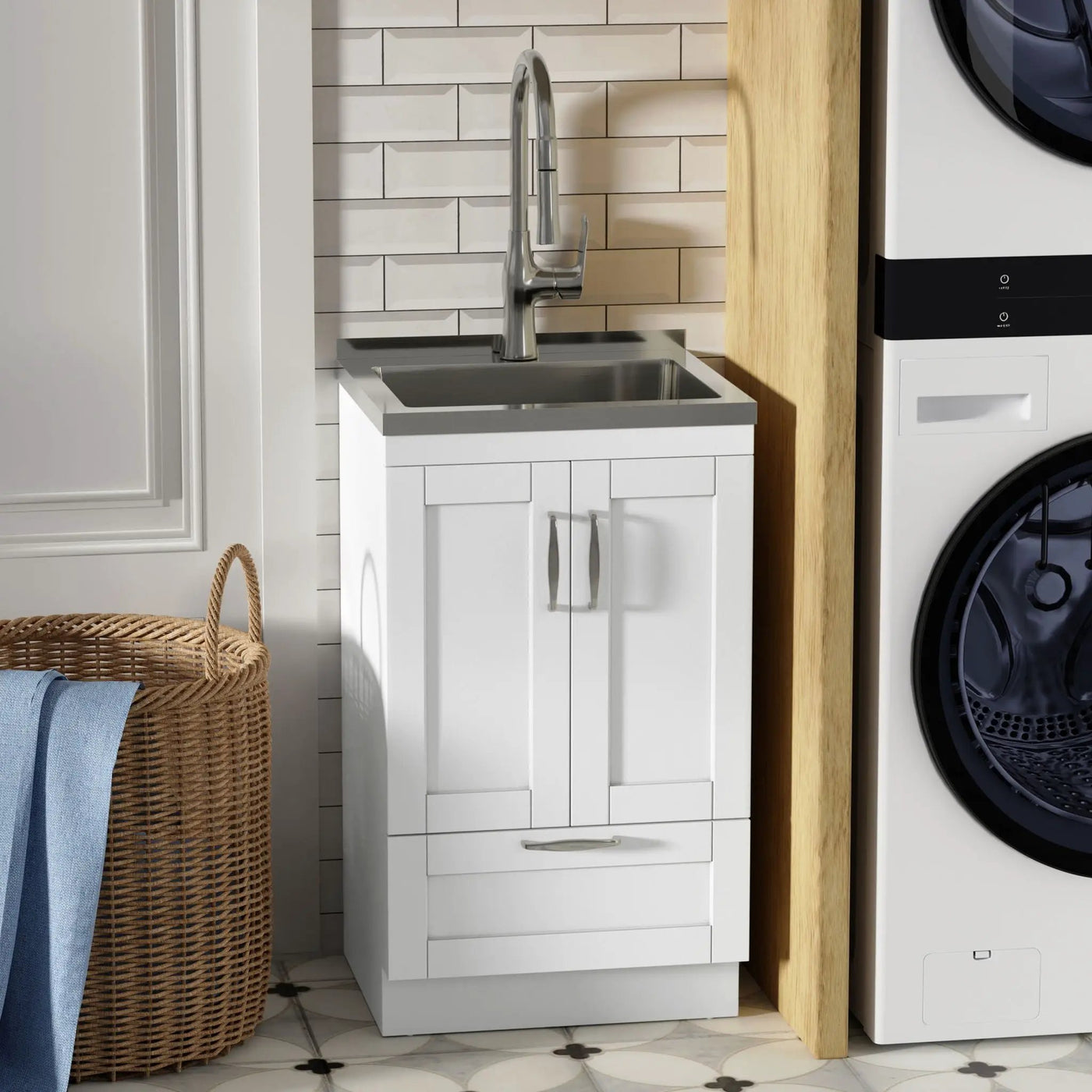 Reed - Deluxe Laundry Cabinet With Pull-Out Faucet And Stainless Steel Sink by Unique Piece Furniture