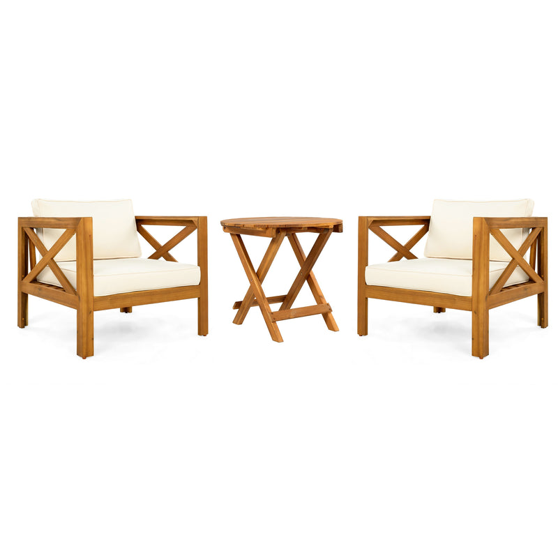 Patio Conversation Set with Foldable Acacia Wood Side Table and Cushions by HouseOfZazla