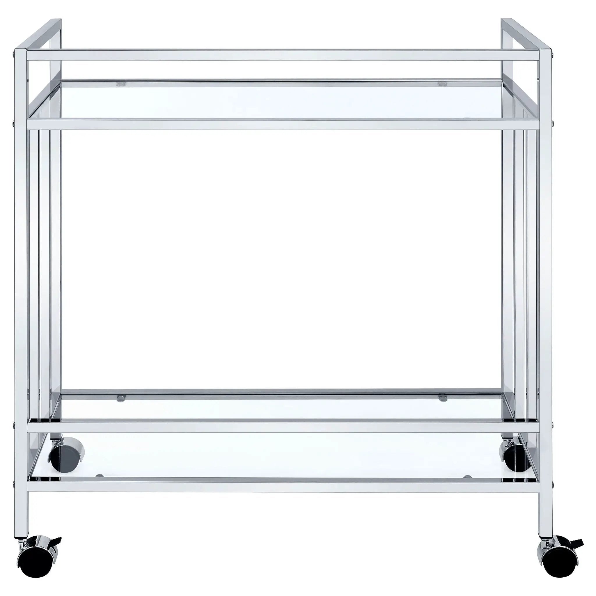 Cara 2-tier Rectangular Glass Shelf Metal Bar Cart Chrome by Unique Piece Furniture