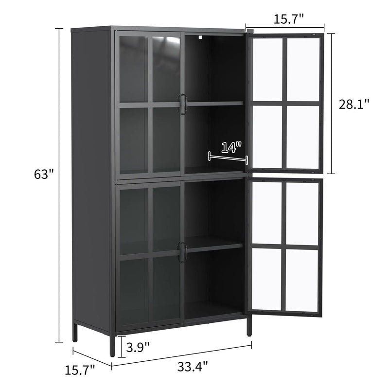Premium Metal Storage Cabinet With Tempered Glass Doors, Adjustable Shelves, And Anti Tipping Device - Black by HouseOfZazla