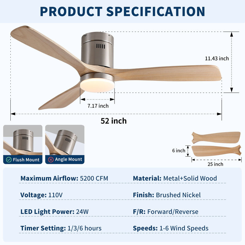Low Profile Flush Mount Intergrated LED Ceiling Fan With Light And Silent Reversible Motor by HouseOfZazla