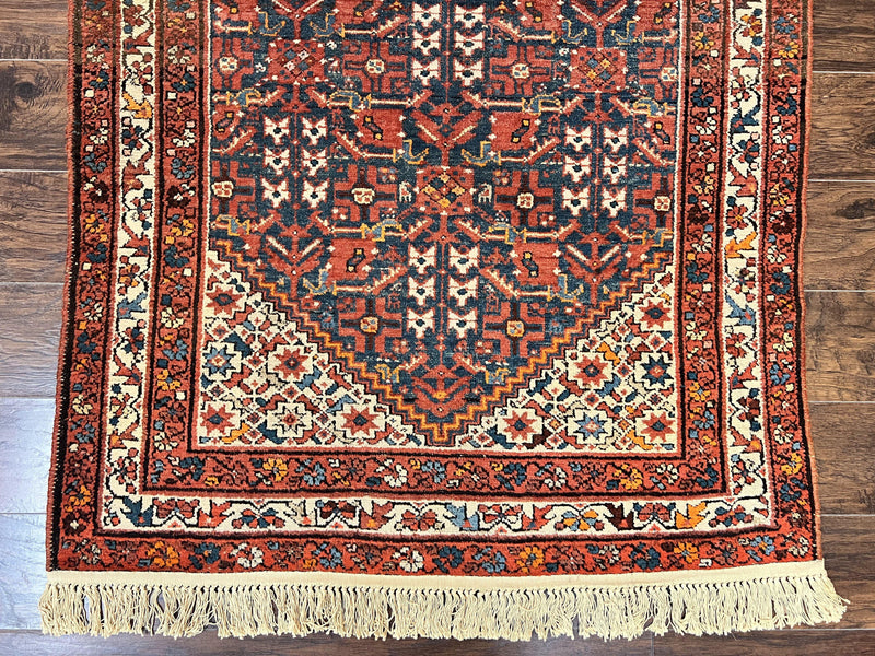 Persian Malayer Rug 4x7, Tribal Rug, Geometric, Antique Oriental Carpet, Red Blue Cream, Boho Rug, Hand Knotted Wool Rug by Jewel Rugs