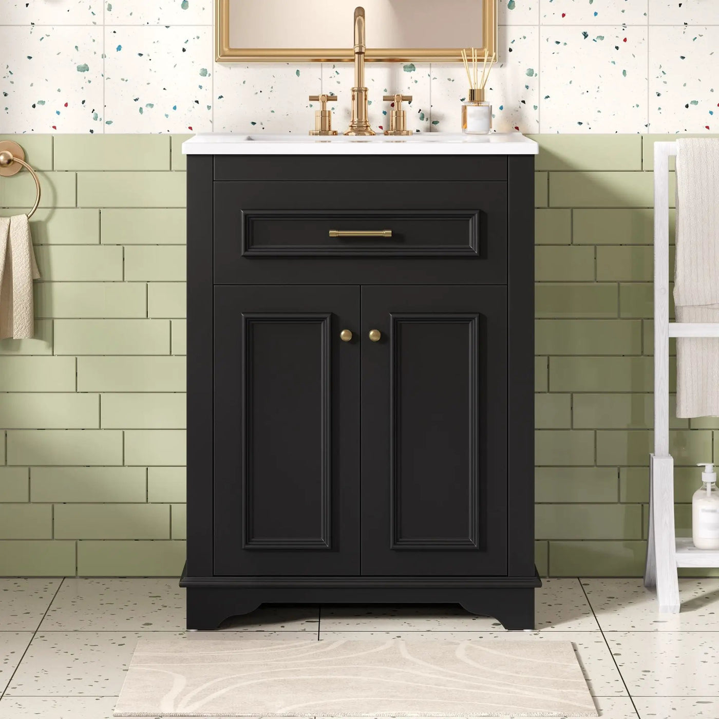 Bathroom Vanity With Integrated Sink, 2 Door Cabinet With Tip Out Drawer by HouseOfZazla