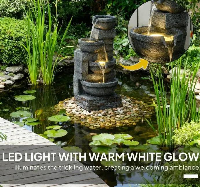Garden Fountain, Tall Outdoor Waterfall with LED Lights by HouseOfZazla