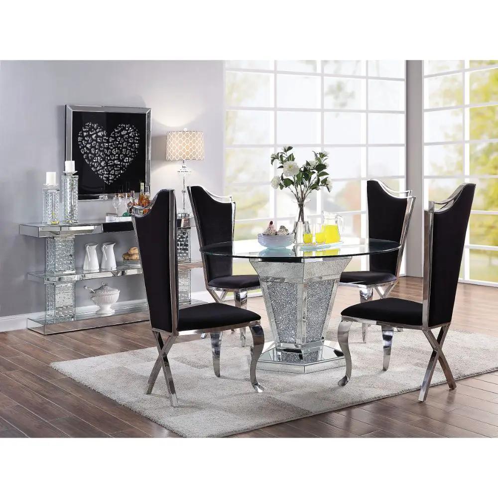 Noralie - Dining Table - Mirrored, Faux Diamonds & Clear Glass Top by Unique Piece Furniture