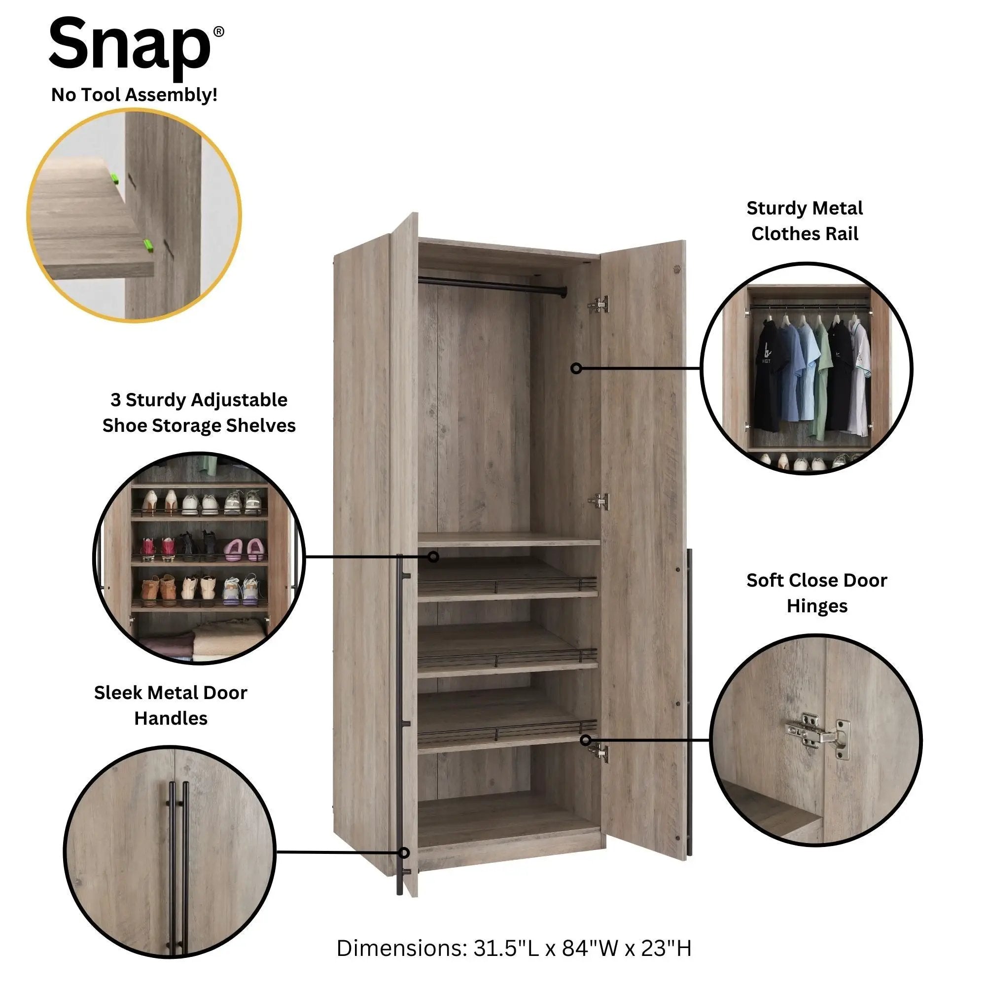 Lee - Free Standing Wardrobe Closet With Adjustable Shoe Shelves by HouseOfZazla