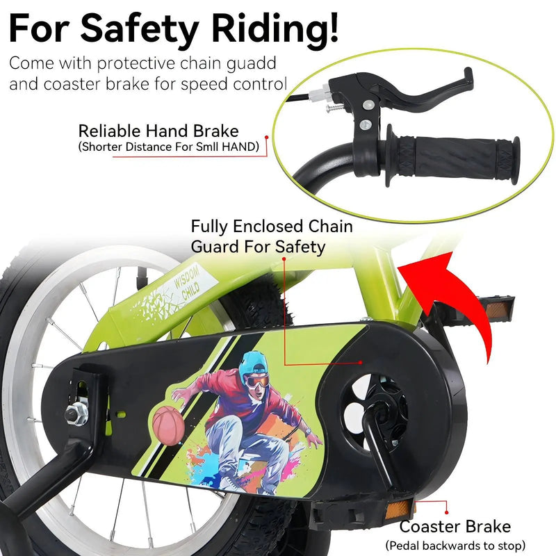 Fkznpj - 18" Sporty Kids Bike With Training Wheels And Stand Adjustable Saddle Suitable For Boys And Girls Aged 5 - 10 Years Tall Height 39 - 49" Available In A Variety Of Colors by HouseOfZazla