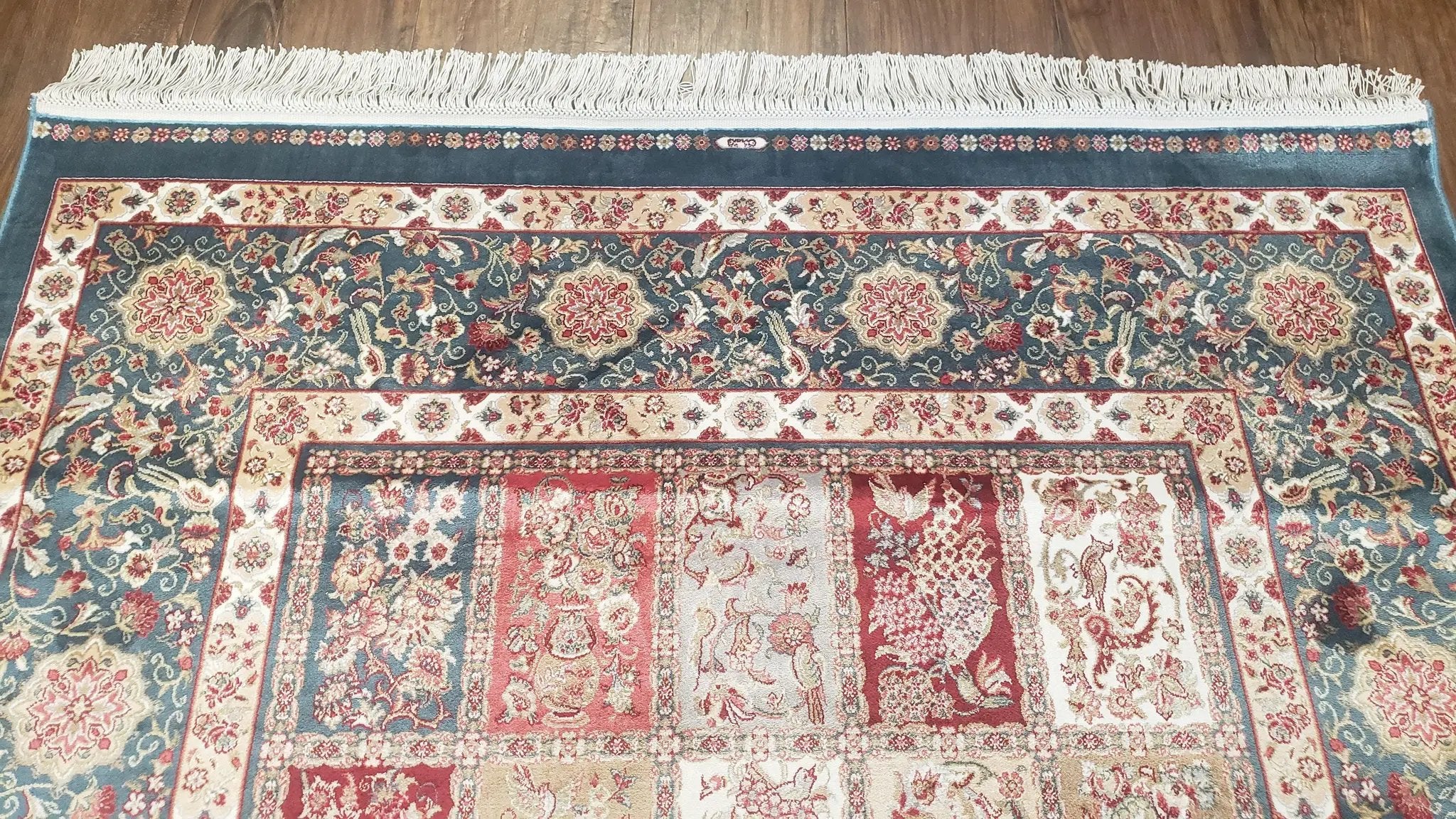 Silk Carpet 4x6 Blue, Panel Design, Four Seasons Pattern, Super Fine & Soft, Bamboo Silk, 4 x 6 Oriental Area Rug, High Quality, New Rug by Jewel Rugs