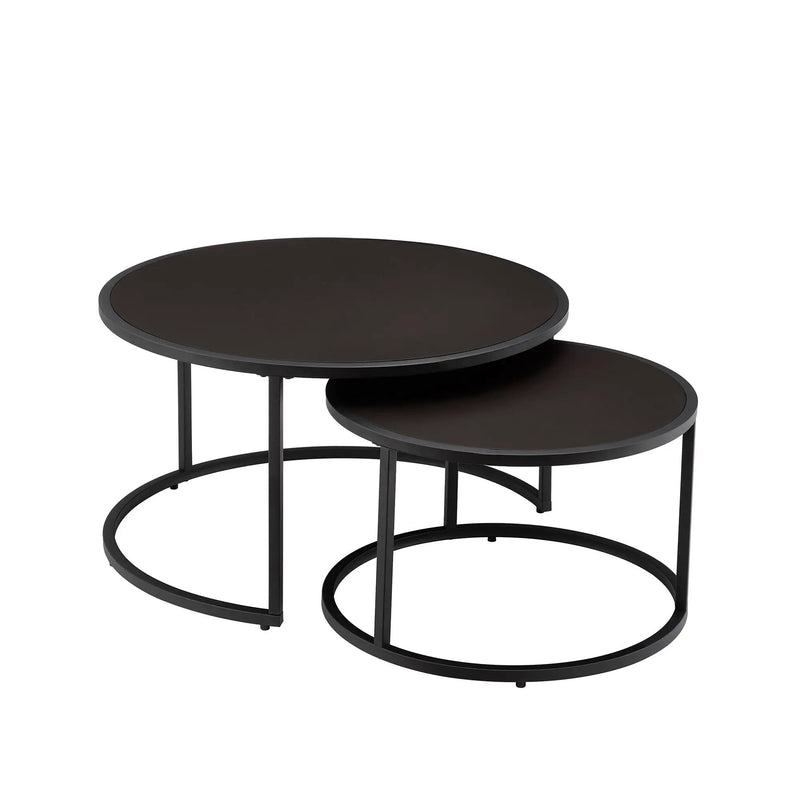 Modern Faux Leather Nesting Round Coffee Table Set - Dark Brown by HouseOfZazla