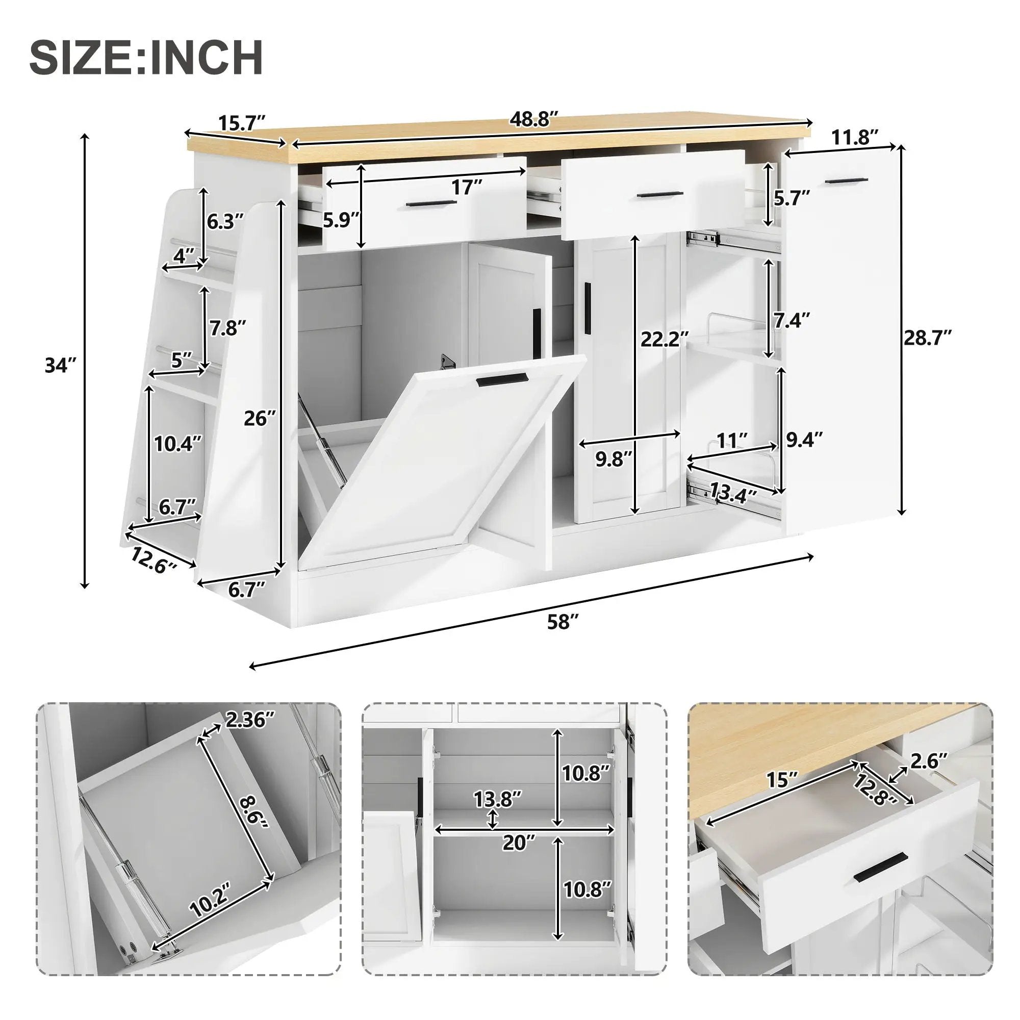Kitchen Sideboard With Sliding Door Cabinet, 3 Tier Spice Rack by Unique Piece Furniture
