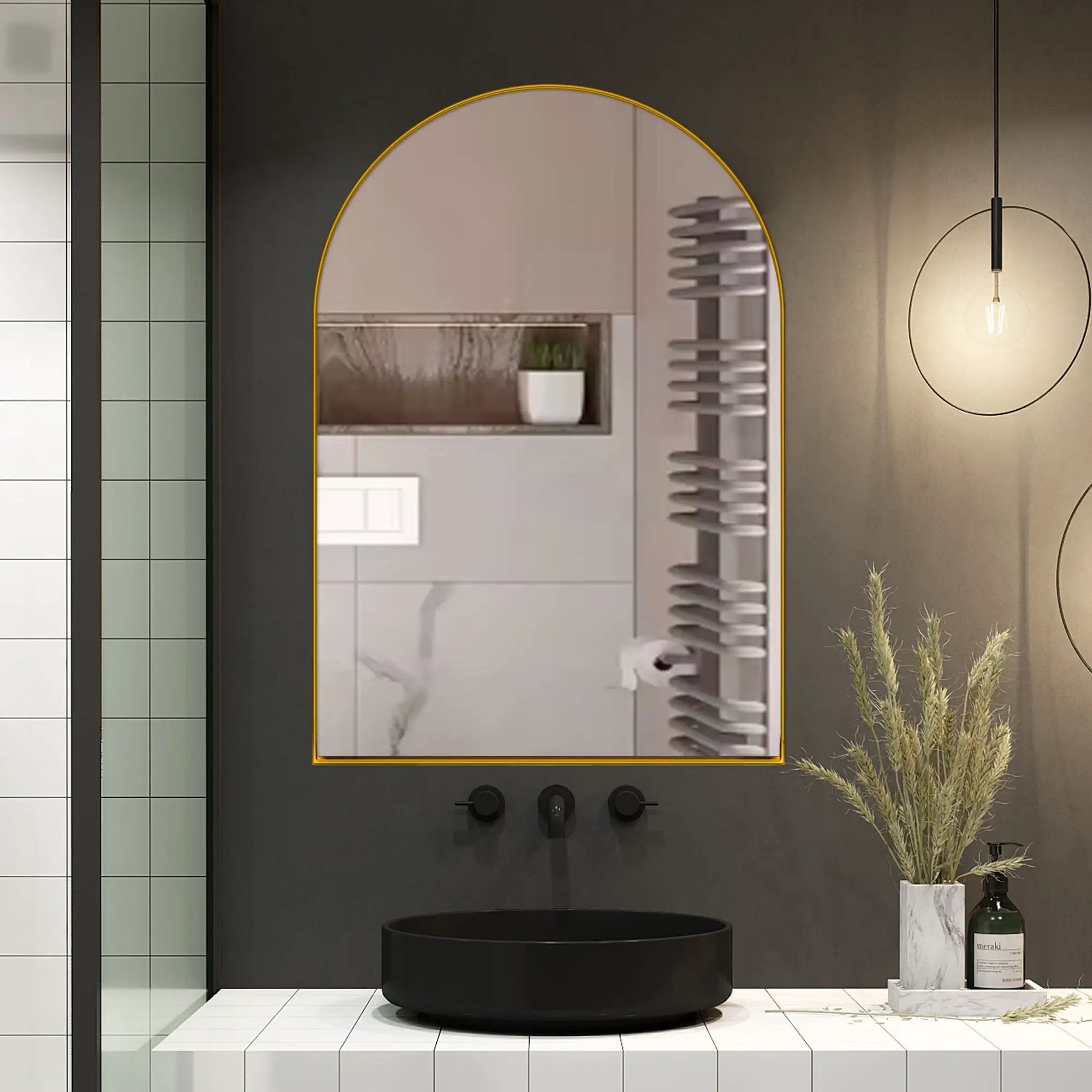 Arched Recessed Medicine Cabinet, Metal Framed Bathroom Wall Cabinet With Mirror And Adjustable Shelves, Wall Mirror With Storage For Bathroom by Unique Piece Furniture