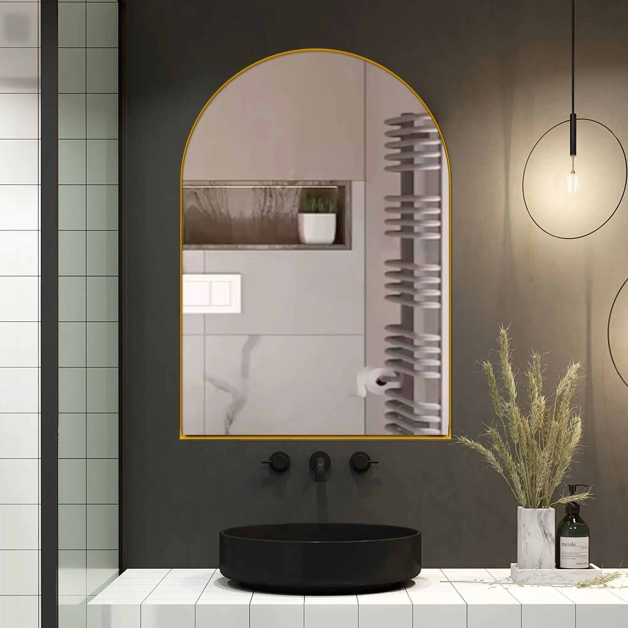 Arched Recessed Medicine Cabinet, Metal Framed Bathroom Wall Cabinet With Mirror And Adjustable Shelves, Wall Mirror With Storage For Bathroom by HouseOfZazla