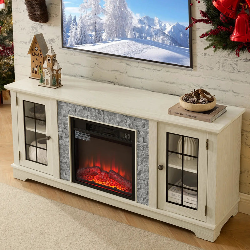 58" Modern TV Stand with Electric Fireplace and Storage by HouseOfZazla