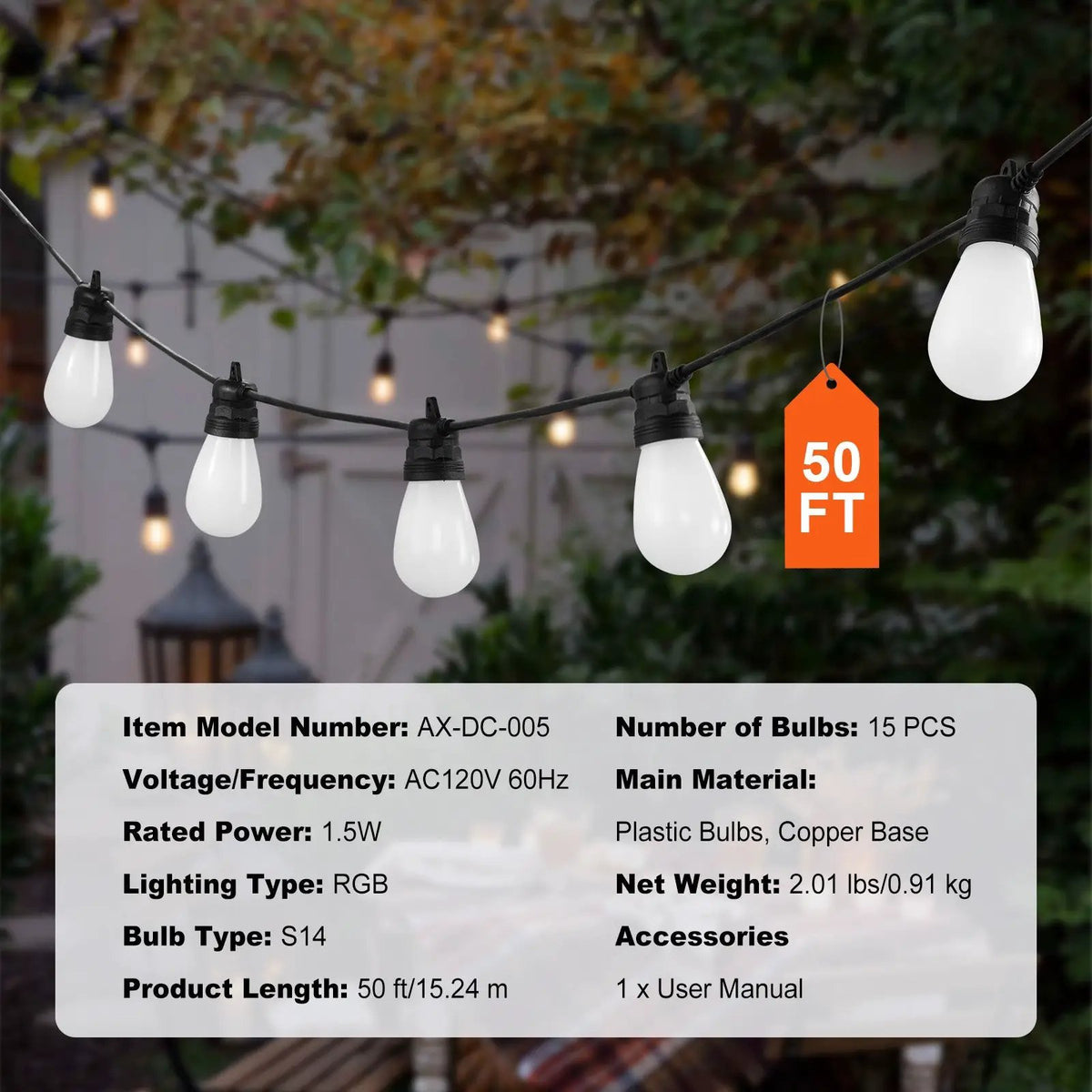 RGB Outdoor String Lights, 50FT with APP Control by HouseOfZazla