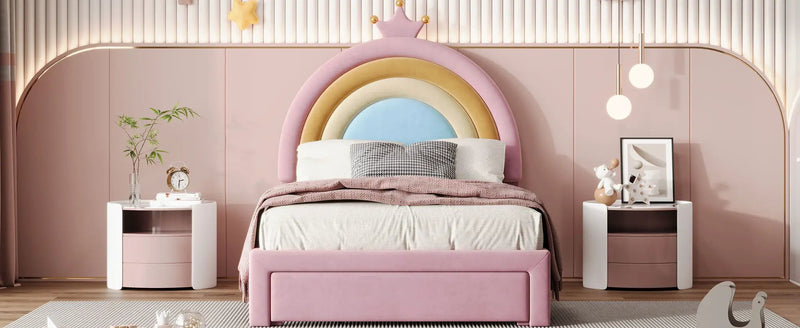 Upholstered Rainbow Design Bed, Princess Platform Bed With Storage Drawer by HouseOfZazla