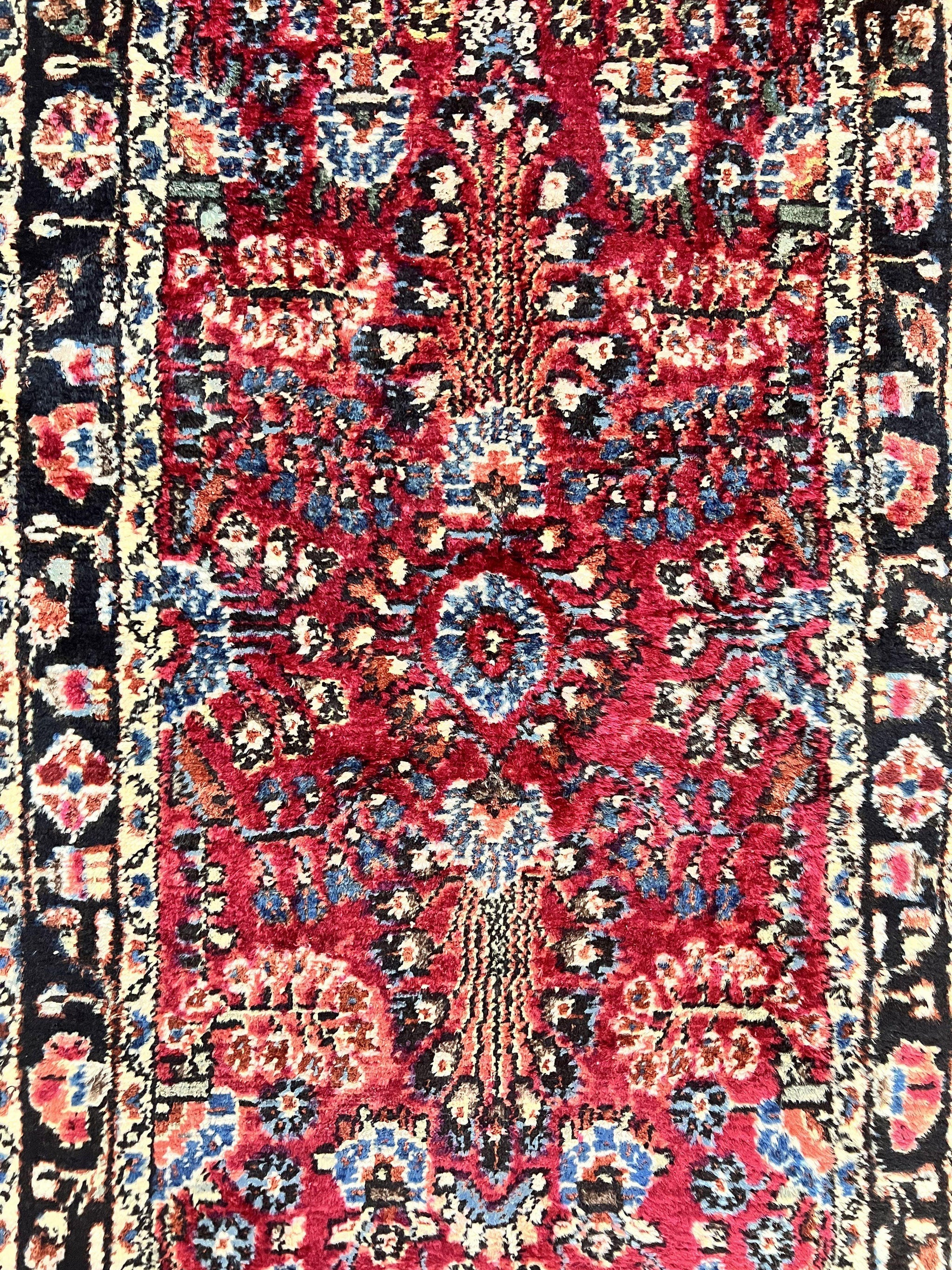 Antique Persian Runner Rug 2.9 x 17, Rare Sarouk Runner, Handmade Wool Rug for Hallway, Red, Floral by Jewel Rugs