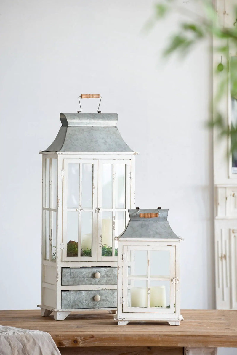 Wooden Candle Lantern Decorative, Hurricane Lantern Holder Decor For Indoor Outdoor, Home Garden Wedding - Ivory by HouseOfZazla