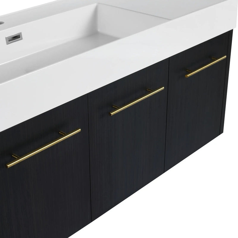 Contemporary 48" Wall Mounted Bathroom Vanity With Resin Sink And Soft Closing Doors And Line - Black Chestnut by HouseOfZazla