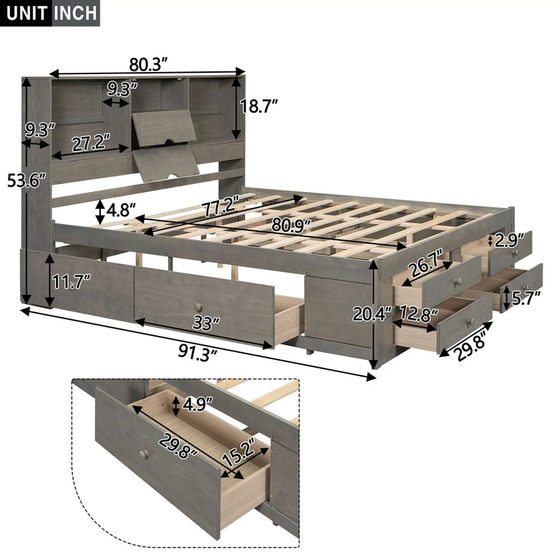 Platform Bed With Storage Headboard And 8 Drawers by Unique Piece Furniture