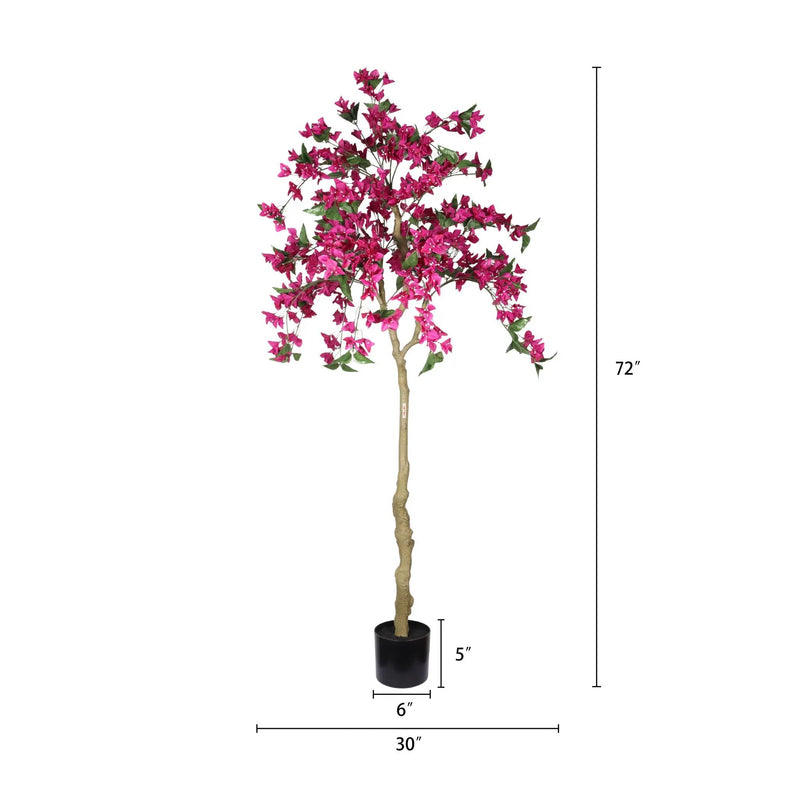 Artificial Bougainvillea Tree, Realistic Faux Potted Plant For Indoor Home Decor - Dark Pink / Green Leaves by Unique Piece Furniture