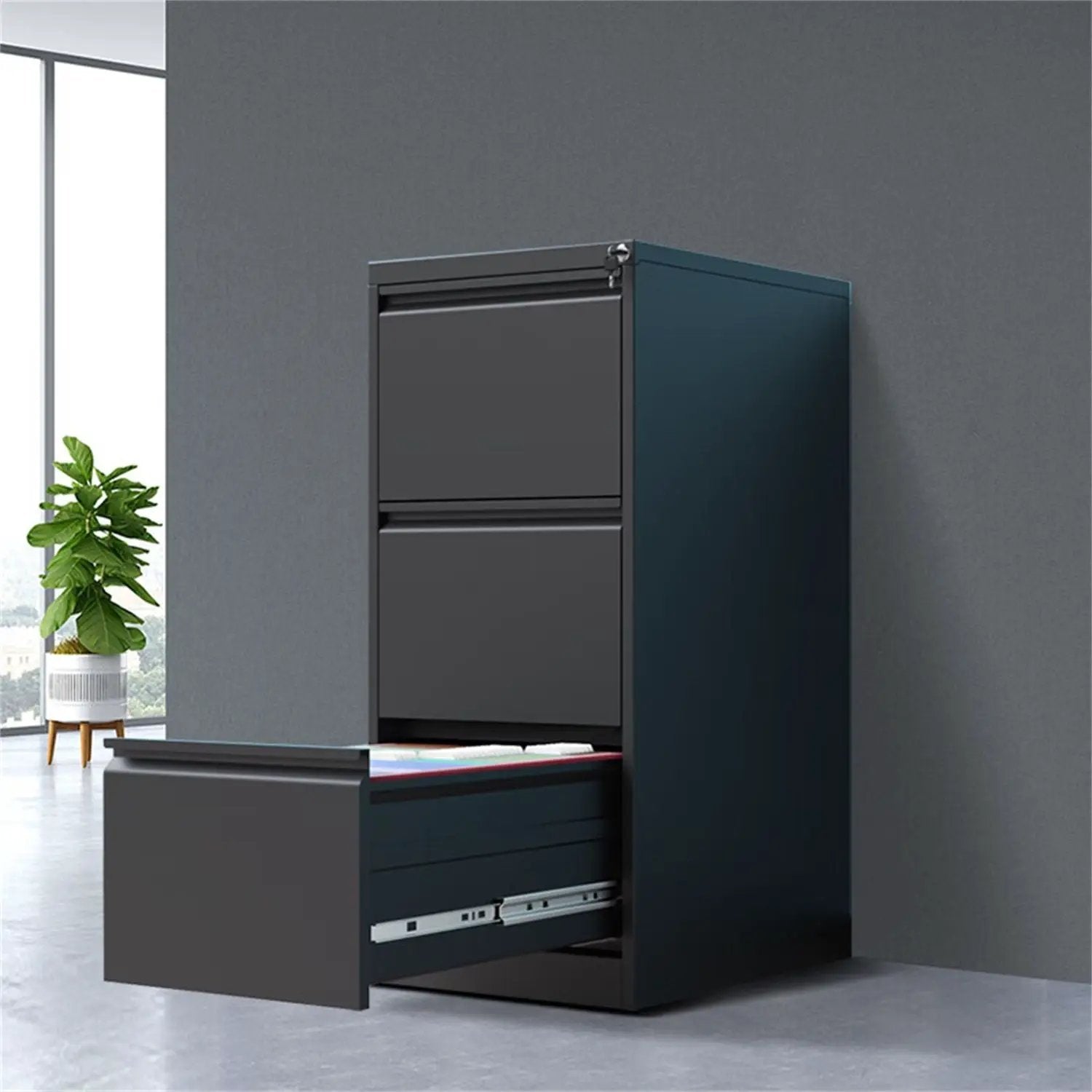 Durable Metal 3 Drawer File Cabinet With Lock For Office Storage by Unique Piece Furniture