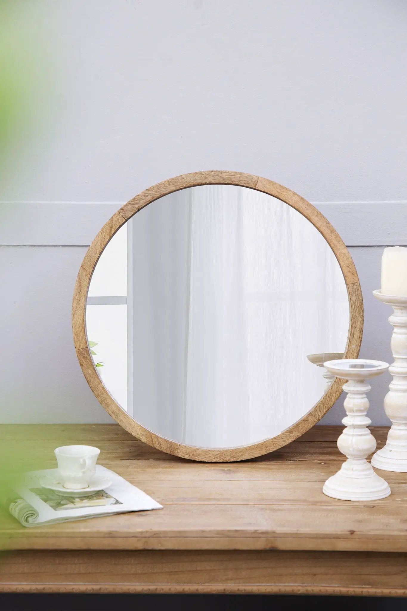 Circle Wall Mirror With Wooden Frame, Wall Mirror For Living Room by Unique Piece Furniture