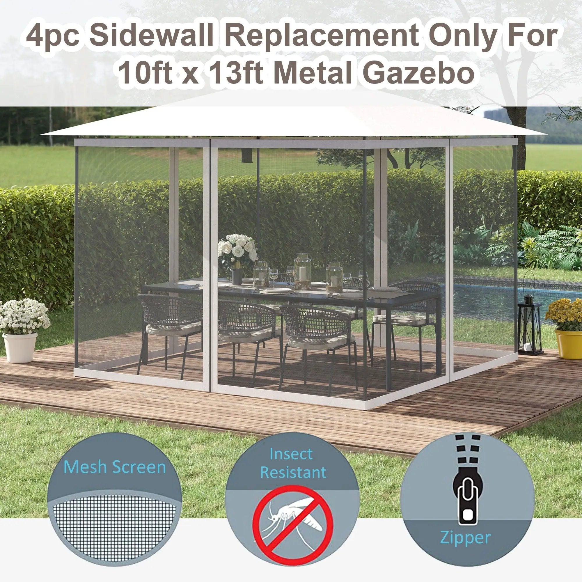 Outsunny - 10' x 13' Replacement Mesh Sidewall Netting For Patio Gazebos And Canopy Tents With Zippers (Sidewall Only) - White by HouseOfZazla