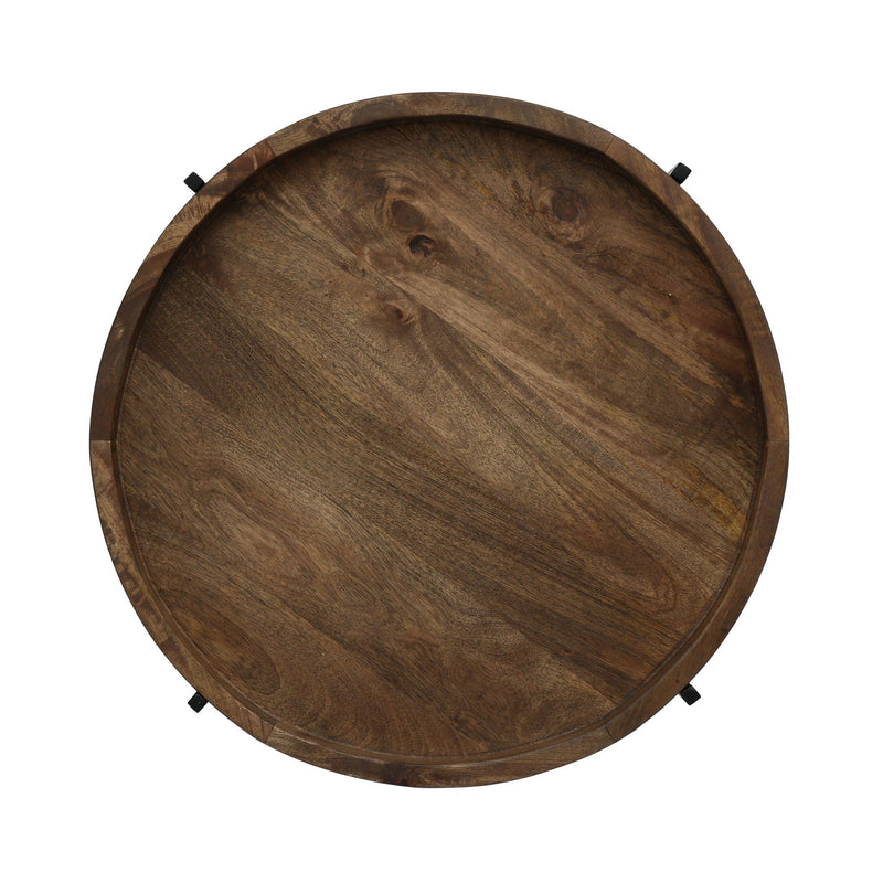 Modern Industrial Round End Table with Tray Top and Foldable Iron Legs - Natural by HouseOfZazla