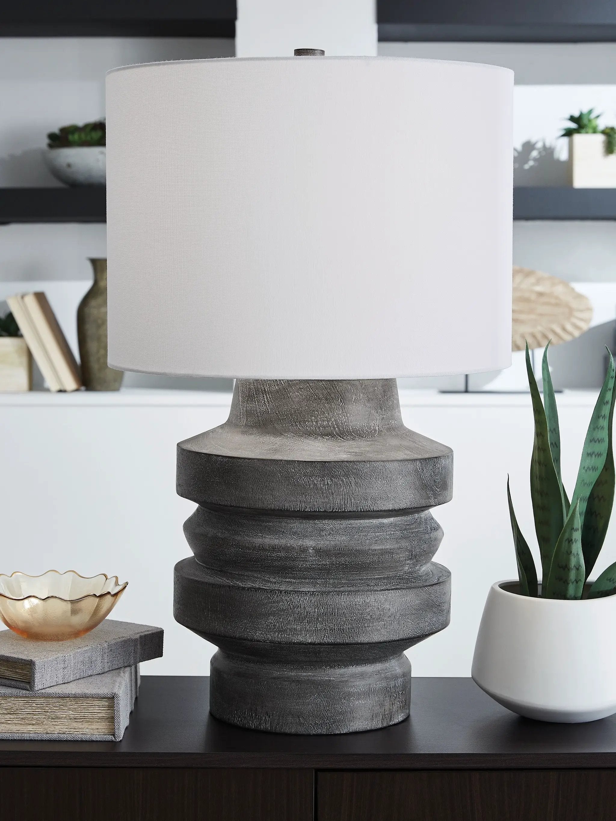 Wahida - Poly Table Lamp - Distressed Black by Unique Piece Furniture