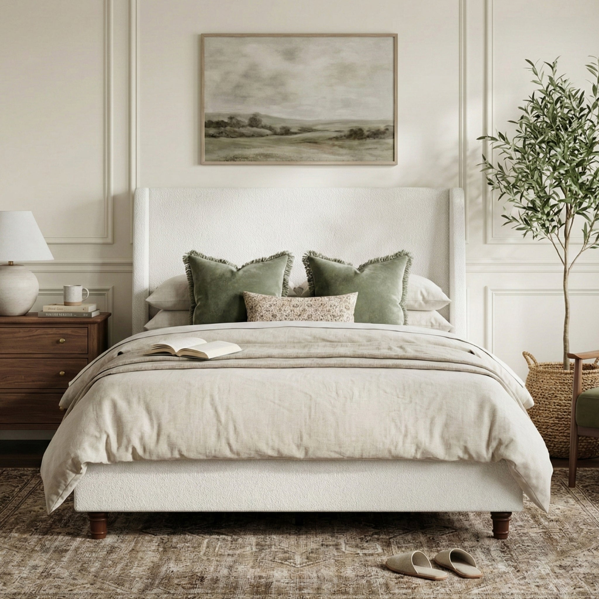 52.7" Tall Wingback Upholstered King Size Platform Bed Frame by HouseOfZazla