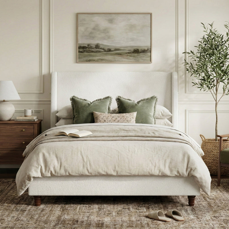 52.7" Tall Wingback Upholstered King Size Platform Bed Frame by HouseOfZazla