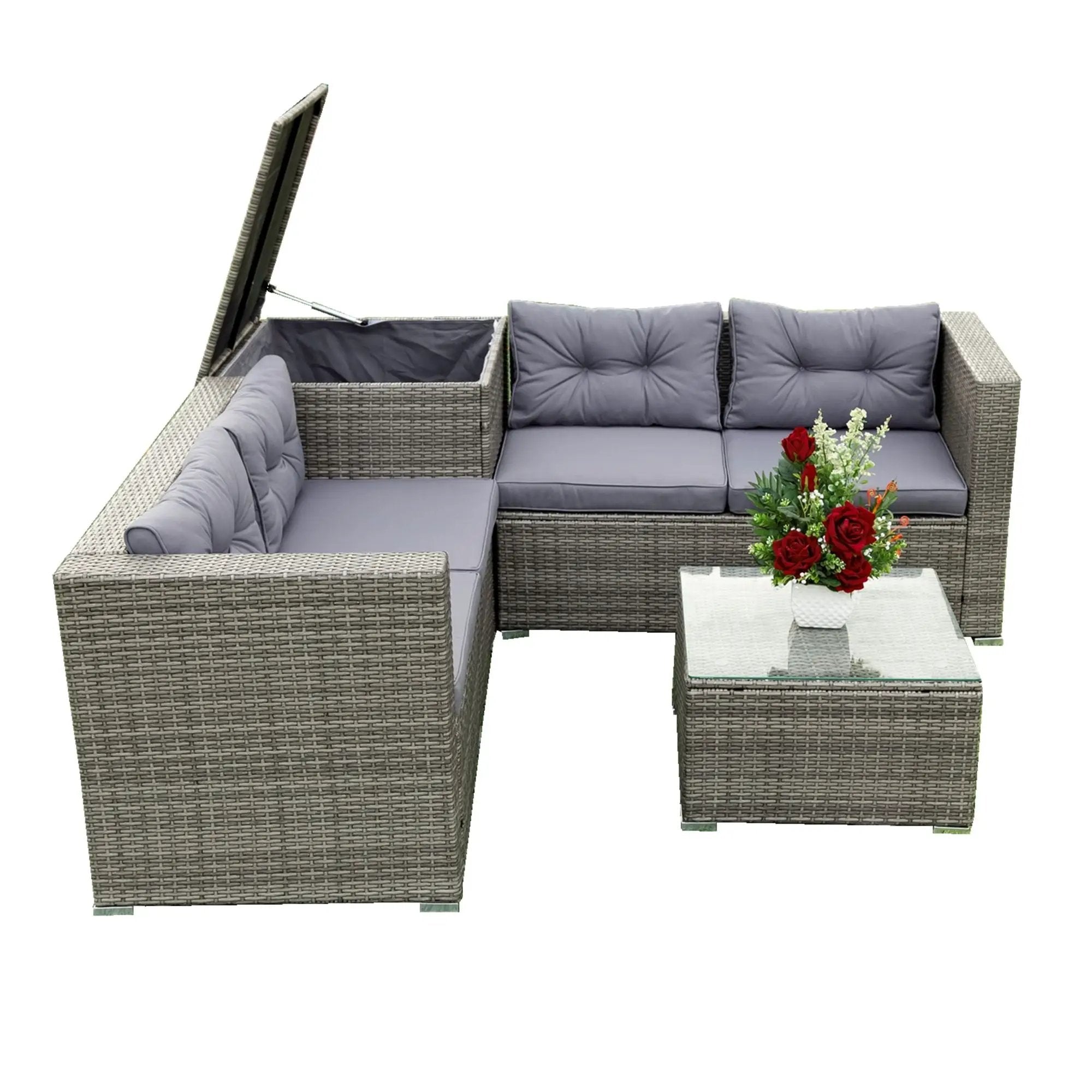 4 Piece Patio Sectional Wicker Rattan Outdoor Furniture Sofa Set With Storage Box by HouseOfZazla
