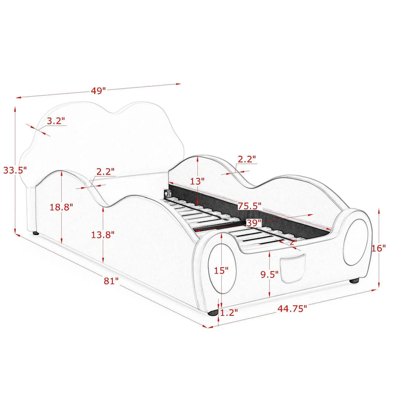 Cute Cloud Shape Bed With Guardrails Cartoon Design, Storage Pocket by Unique Piece Furniture
