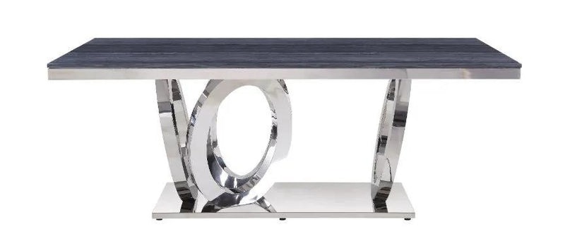 Nasir - Dining Table - Gray Printed Faux Marble Top & Mirrored Silver by Unique Piece Furniture