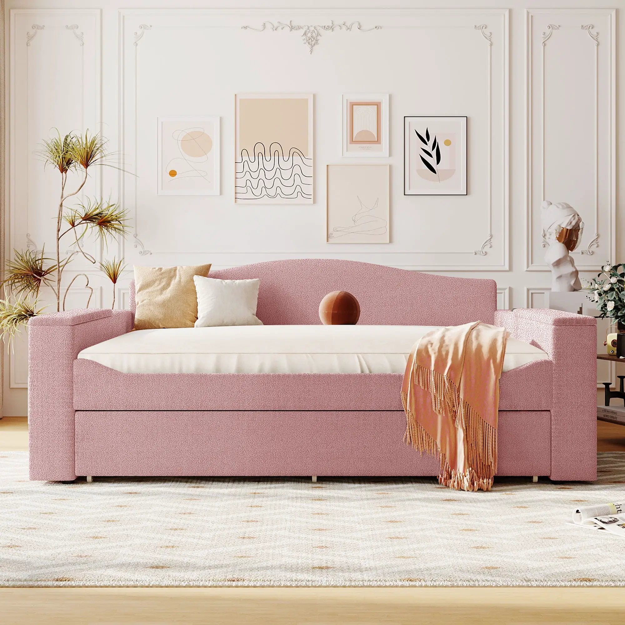 Upholstered Daybed With Storage Armrests, Trundle And Latest Integrated tooth Audio System by HouseOfZazla