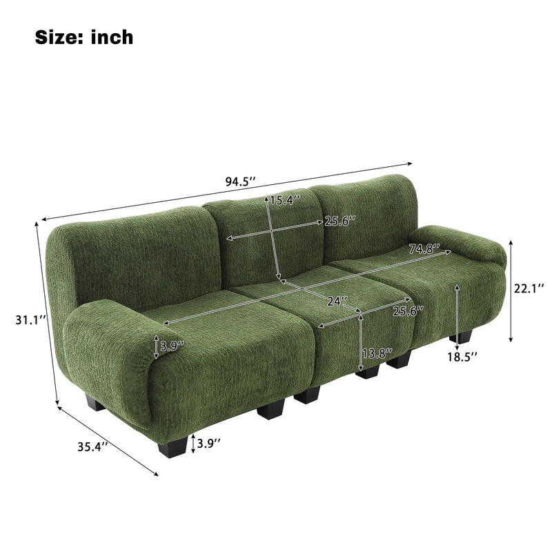 3 Seater Sofa Couch With Curved Armrests by HouseOfZazla