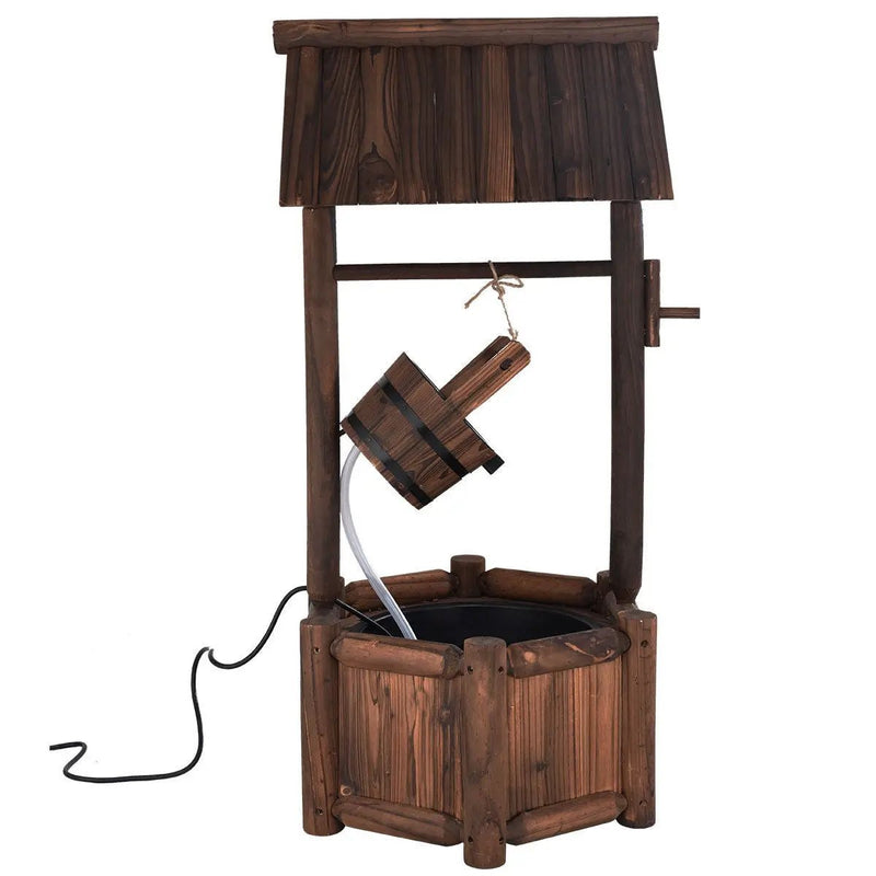 Garden Rustic Wishing Well Wooden Water Fountain with Pump by DirectDeals