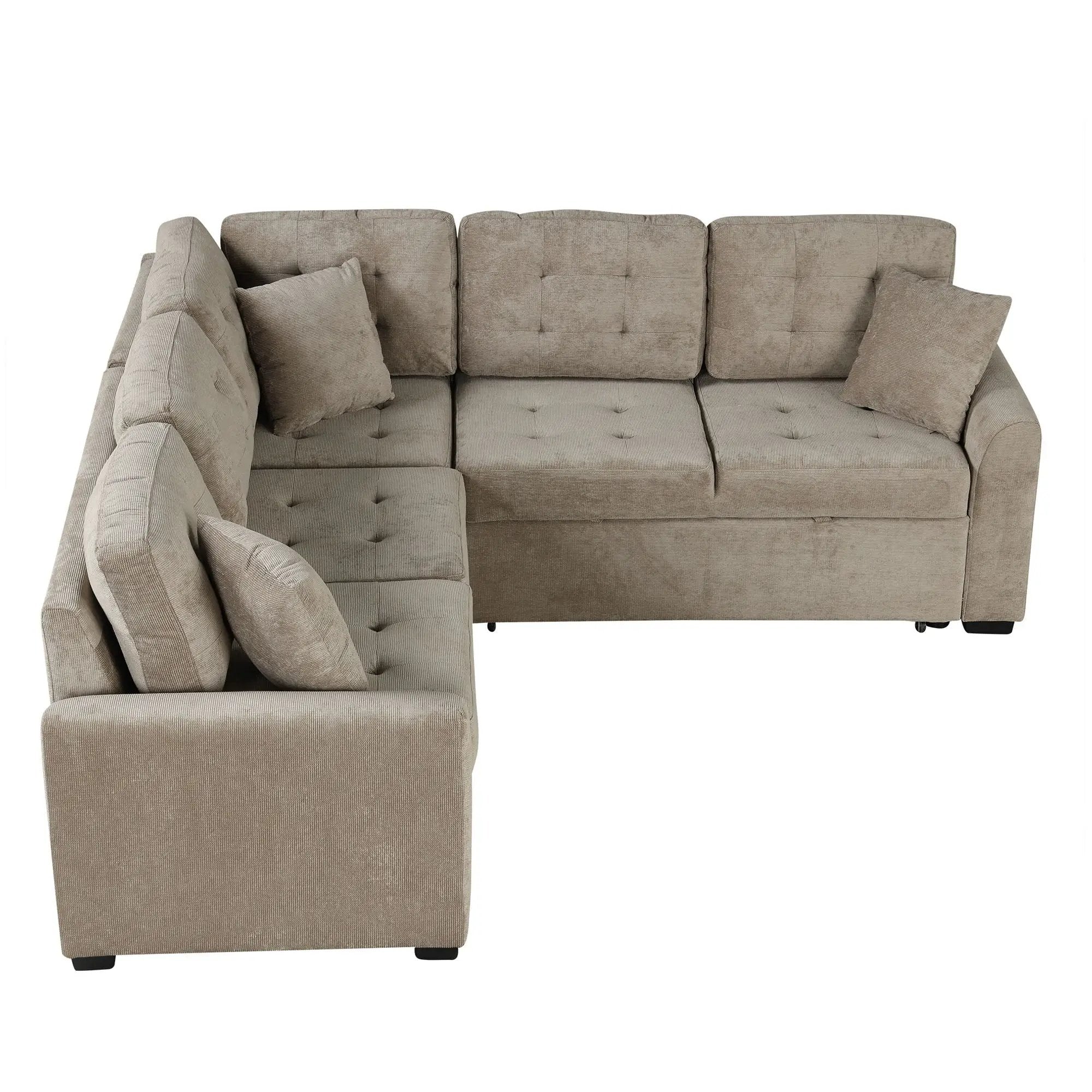 L-Shape Sofa Bed Pull-Out Sleeper Sofa With Wheels, USB Ports, Power Sockets For Living Room by HouseOfZazla