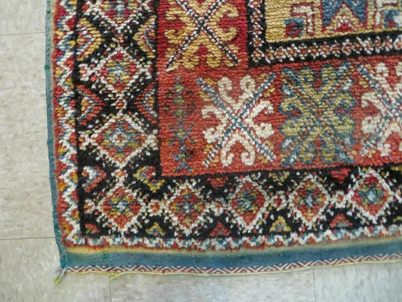Vintage Moroccan Rug 4x5 ft, Bronze Red Black, Geometric Stars, High Quality Moroccan Carpet, Berber Rug, Handmade Wool Area Rug, Unique Rug by Jewel Rugs