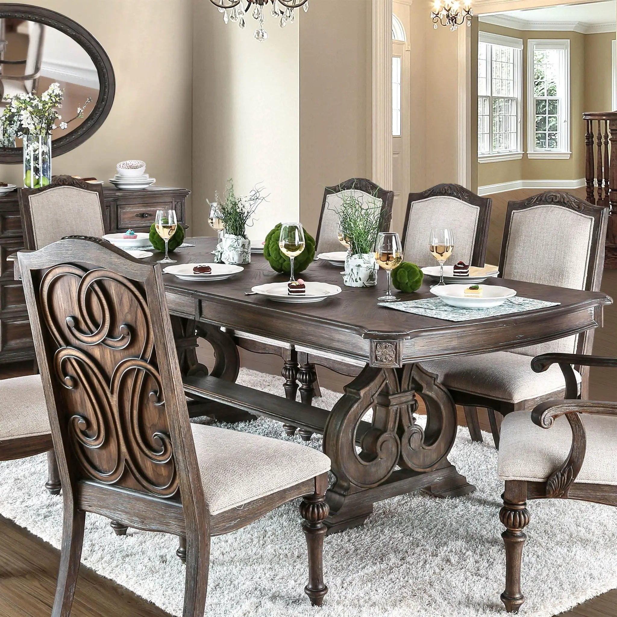 Dining Table With Expandable Leaf And Trestle Base Dining Room - Natural / Rustic by Unique Piece Furniture