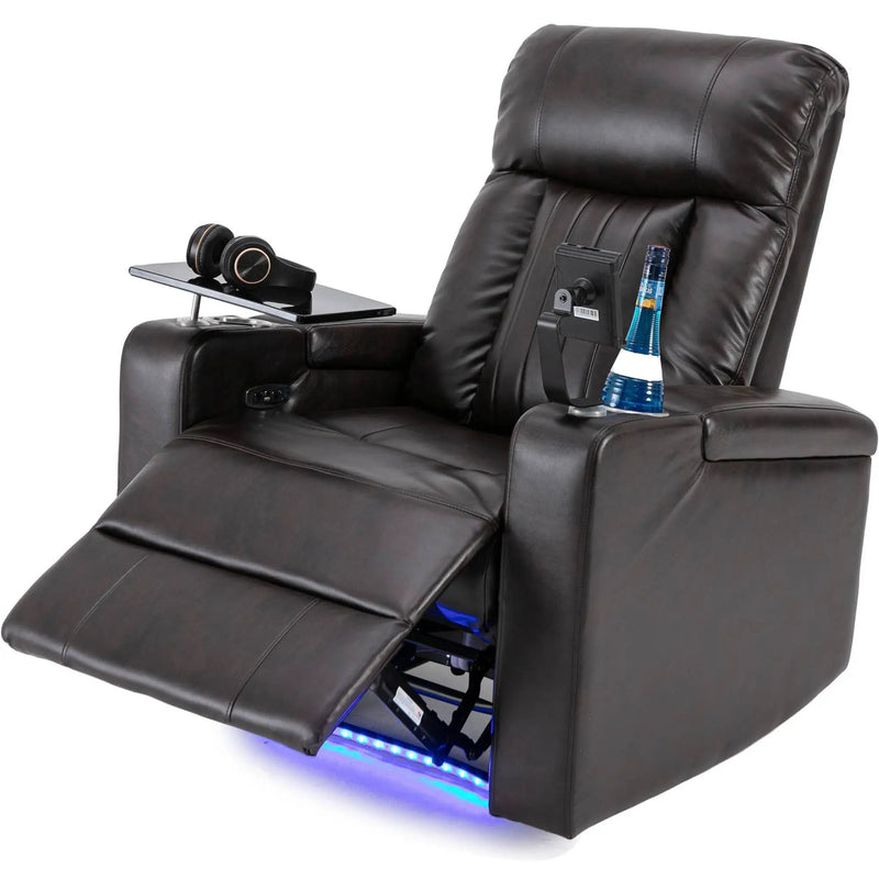 Power Recliner With Storage Arms, Cupholders, Swivel Tray Table And Cell Phone Stand - Brown by HouseOfZazla