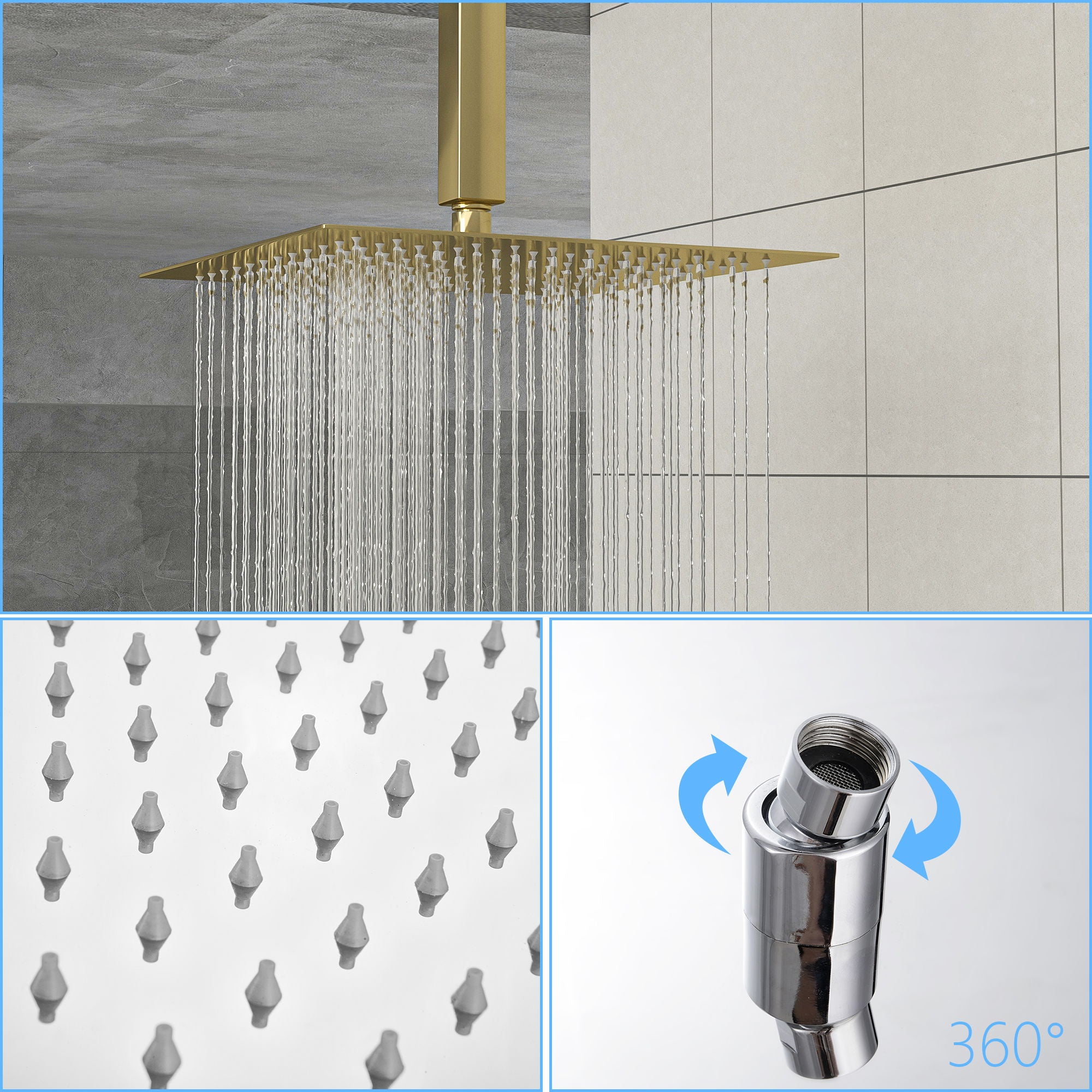 Modern 10" Square Rainfall Shower Head & Stainless Steel Wall Or Ceiling Mount Luxury Spa Shower Panel by HouseOfZazla
