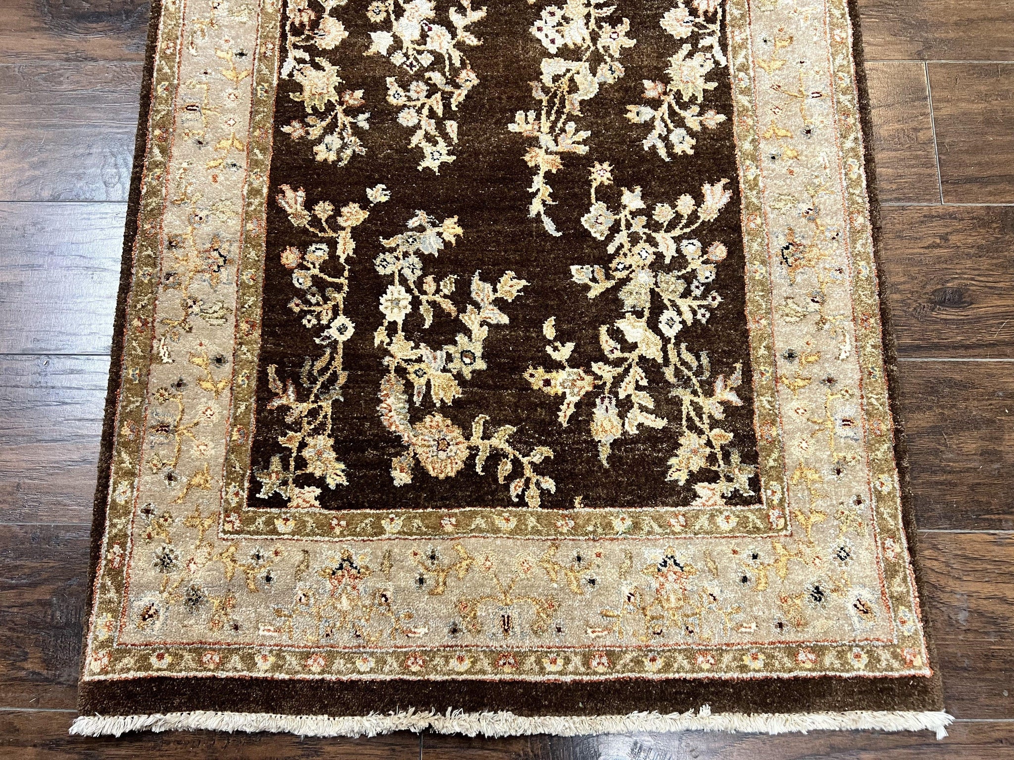 Peshawar Runner Rug 3 x 20, Wool Hand Knotted Vintage Pakistani Carpet, Brown & Taupe, Chobi Mahal Floral Rug, Extra Long Hallway Runner by Jewel Rugs