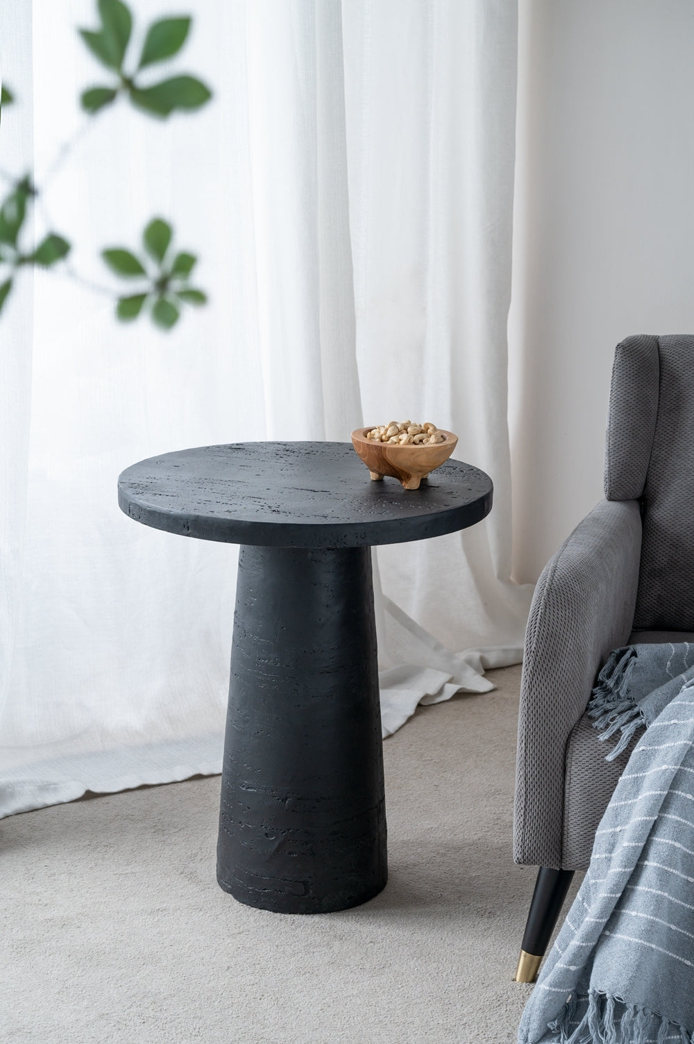 Black Round Side Table with Pedestal Base by BLAKHOM
