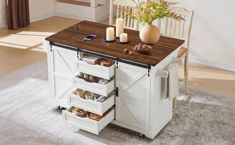 K&K 72" Farmhouse Kitchen Island with Fridge Storage Space by HouseOfZazla