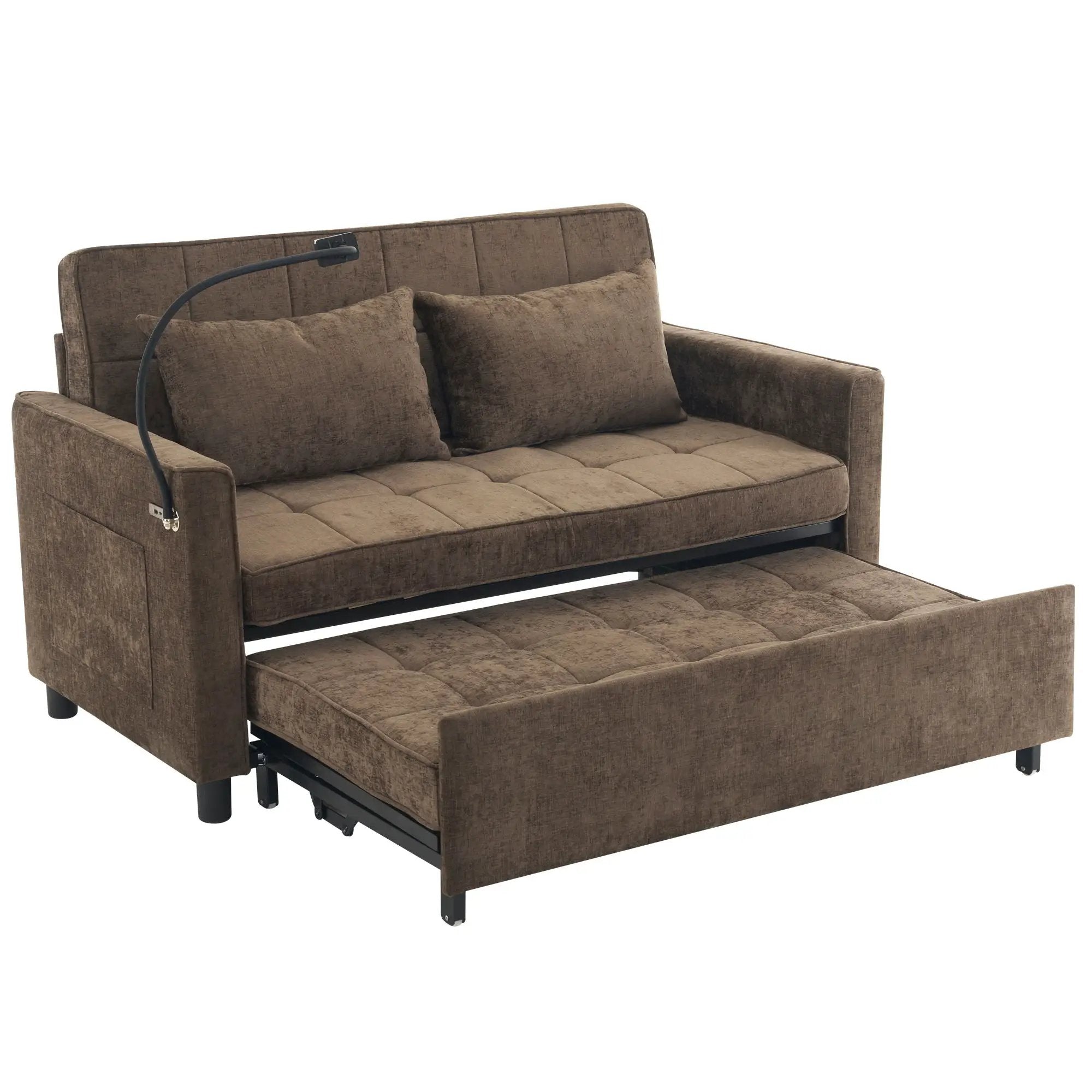 Pull-Out Sleeper Sofa With Reversible Backrest Cushion, Side Pockets, 2 USB Ports And A Phone Holder For Living Room by HouseOfZazla